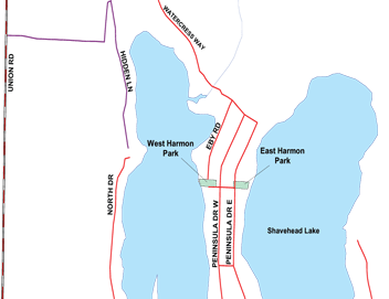 Map showing the location of Harmon Parks