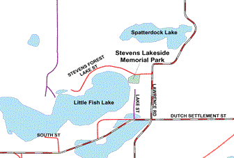 Map showing the location of Stevens Lakeside Memorial Park